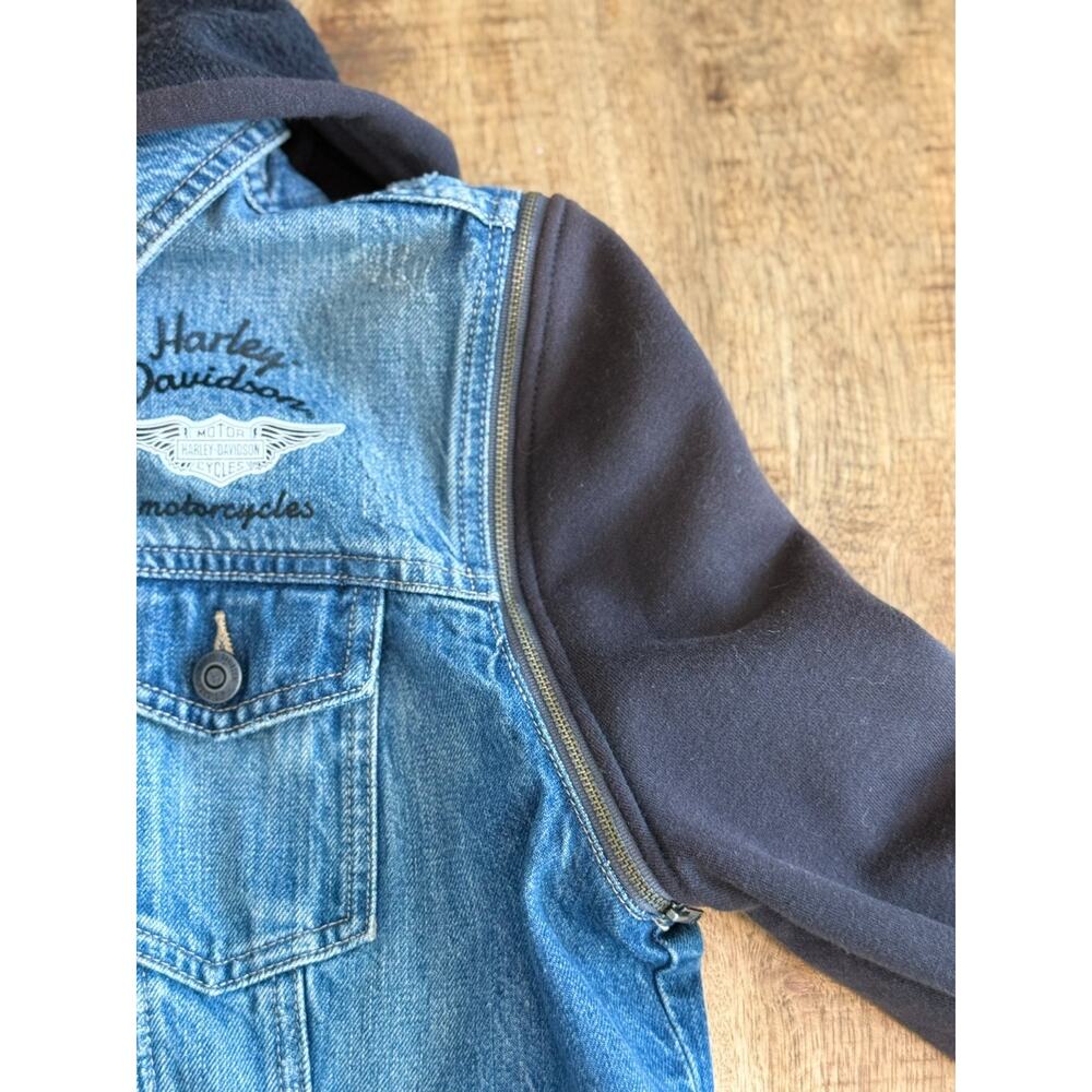 Harley-Davidson Women's Denim Jacket M Blue Zip-Off Sleeve Vest Hood 98402-20VW - Picture 7 of 15